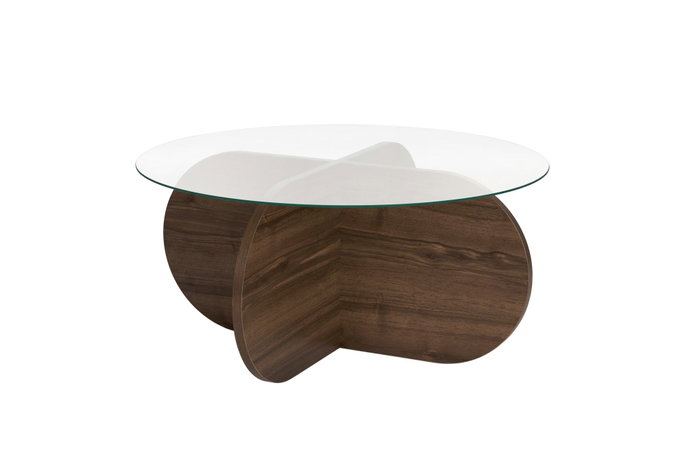 Nordure Mesa de Café con Vidrio Templado y Tablero de Partículas Melaminado, Nogal y Transparente